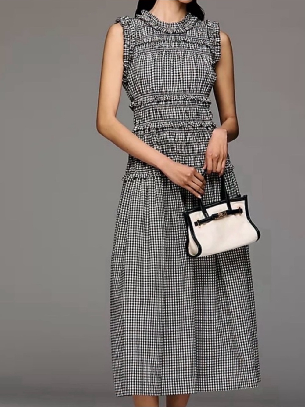CAROLINE CONSTAS Black and White Gingham Maxi Dress | Sizes S - Picture 3 of 12